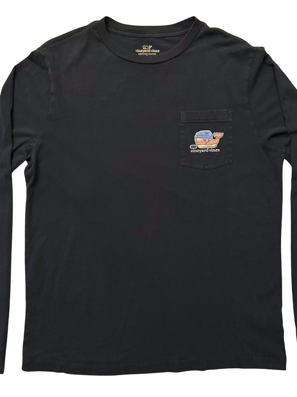 Vineyard Vines Youth Navy Blue Long Sleeve Pocket Tee with Hockey Whale